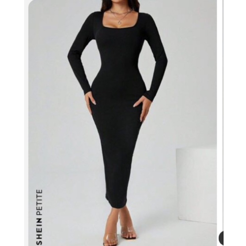 🔥 SHEIN BASICS Square Neck Bodycon Dress